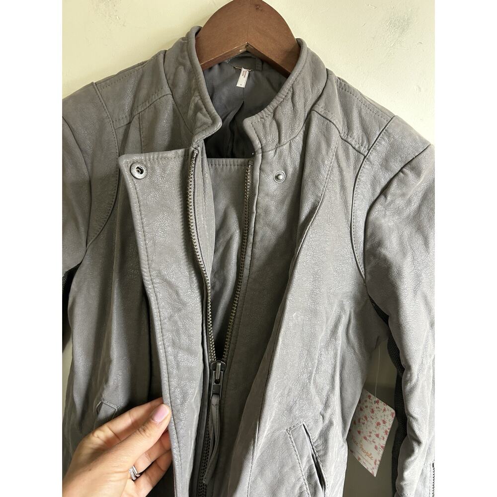 Free People Steel Mill Moto Jacket Womens 4 Gray Faux Leather Vegan NWT - Picture 12 of 14